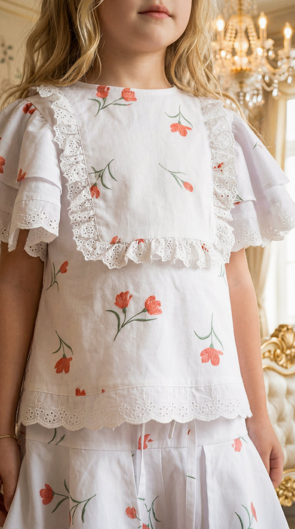 Girl | Tulip Cotton Blouse and Shorts Set
