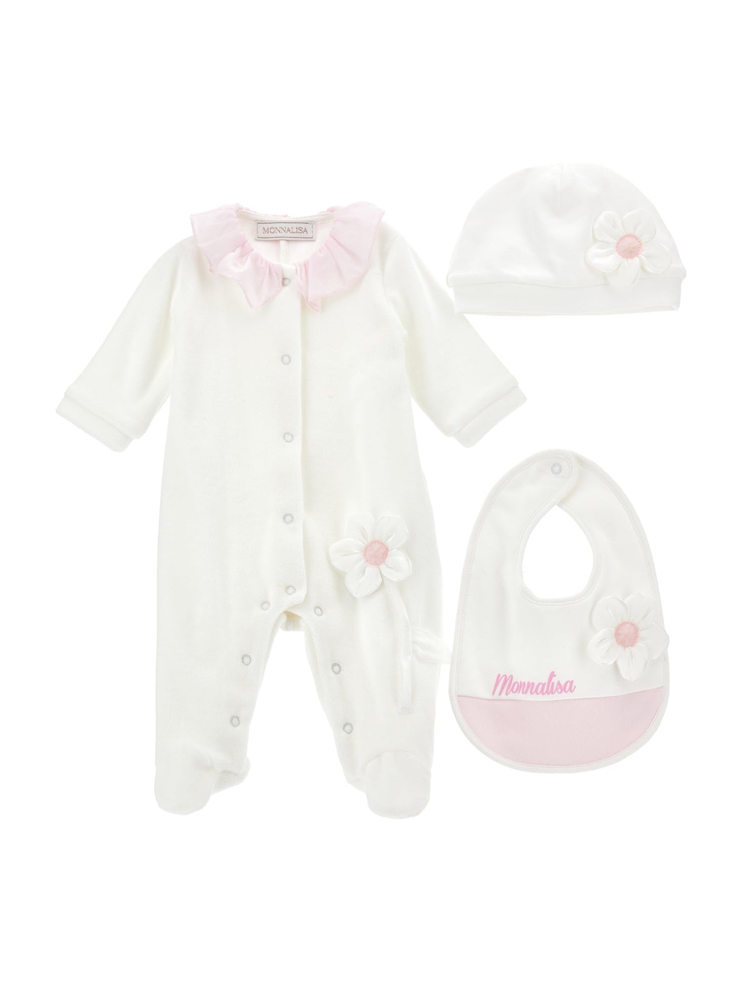Girls | 3-Piece Set With Appliqué Flower | Cream/Antique Pink