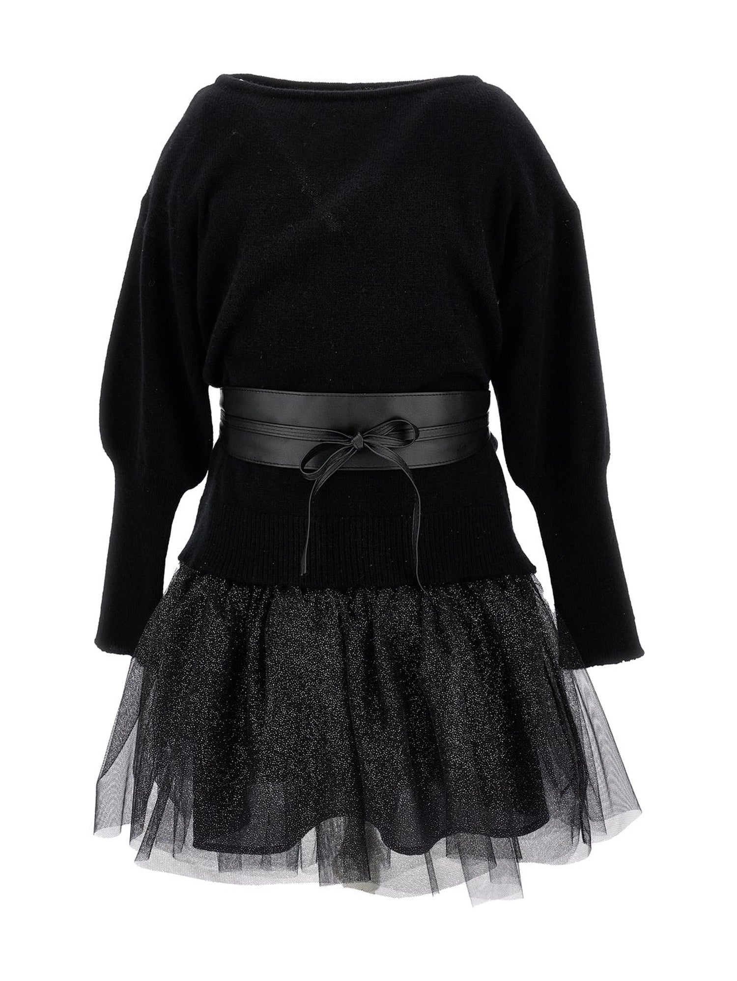 Girls | Lurex Knit Dress With Belt | Black/Silver