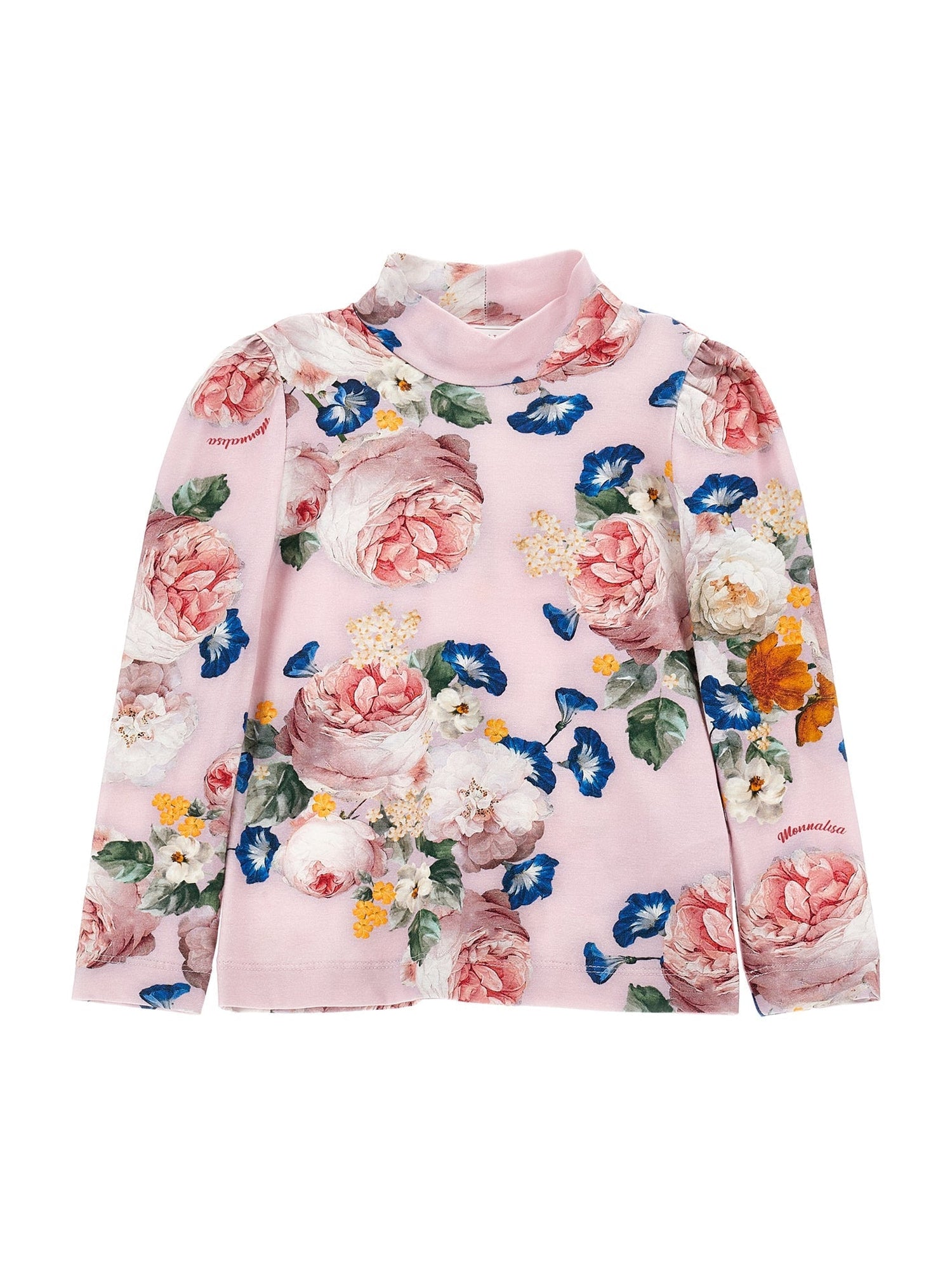 Girls | Rose Print Jersey Turtleneck | Onion/Multicolor