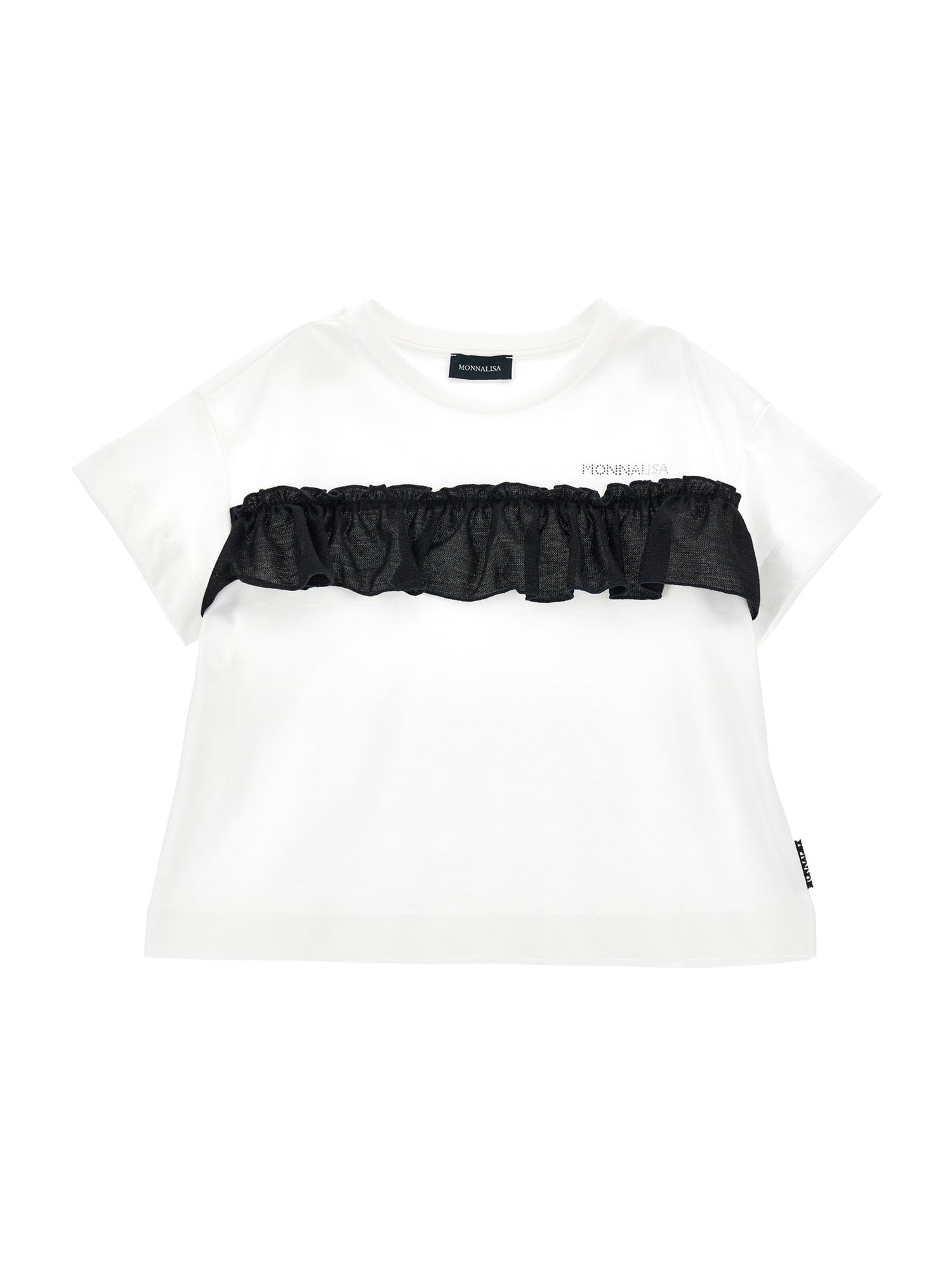 Girls | T-Shirt With Tulle Trim | Cream/Black