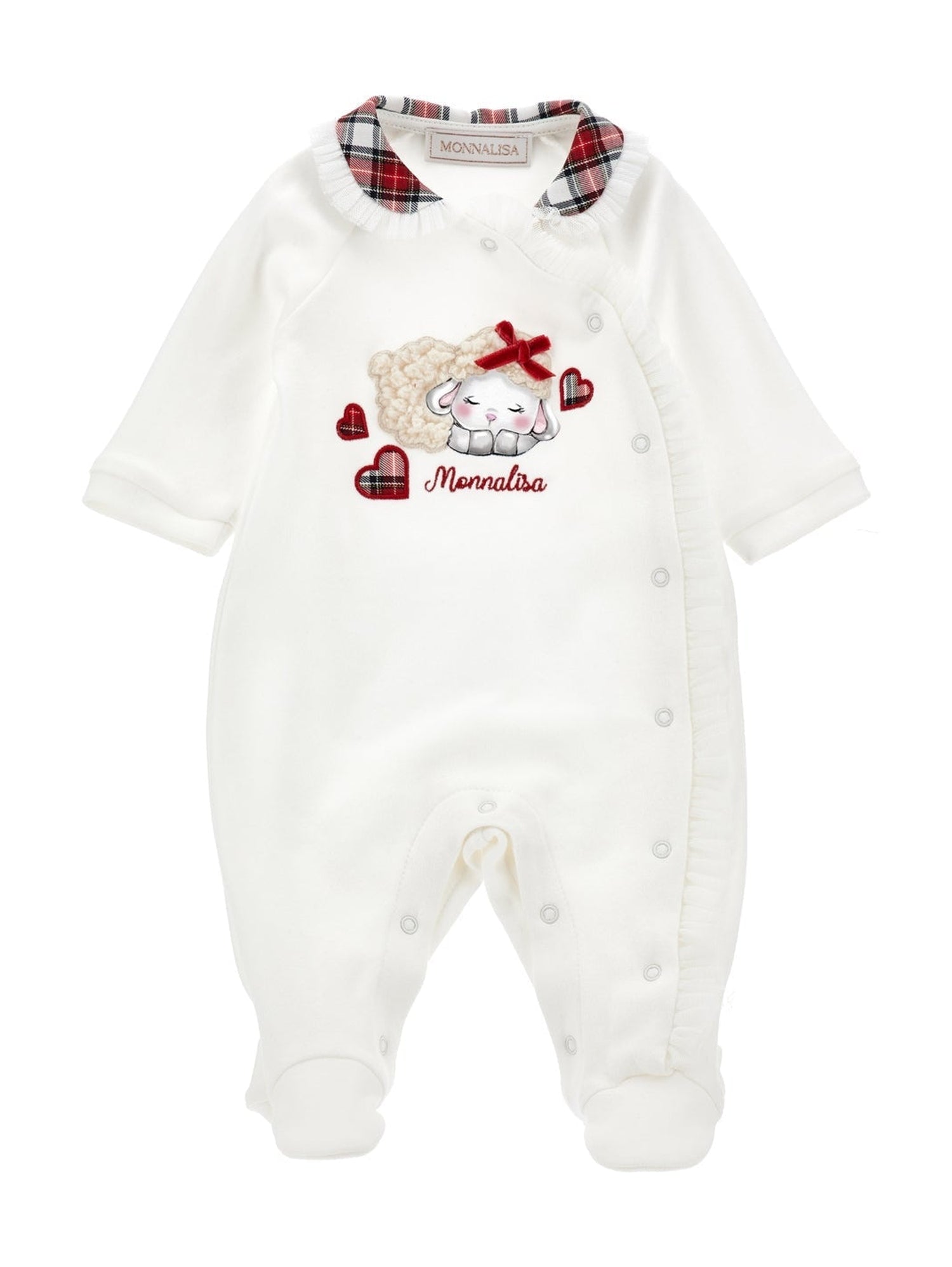 Girls | Tartan Collar Cotton Playsuit | Cream/Ruby