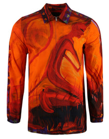 Givenchy | Men | Zipped Devil Print Shirt | Orange x Red