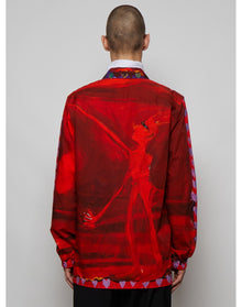 Givenchy | Men | Zipped Devil Print Shirt | Orange x Red