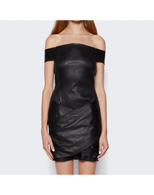 Givenchy | Women | Draped Mini Leather Dress | Black