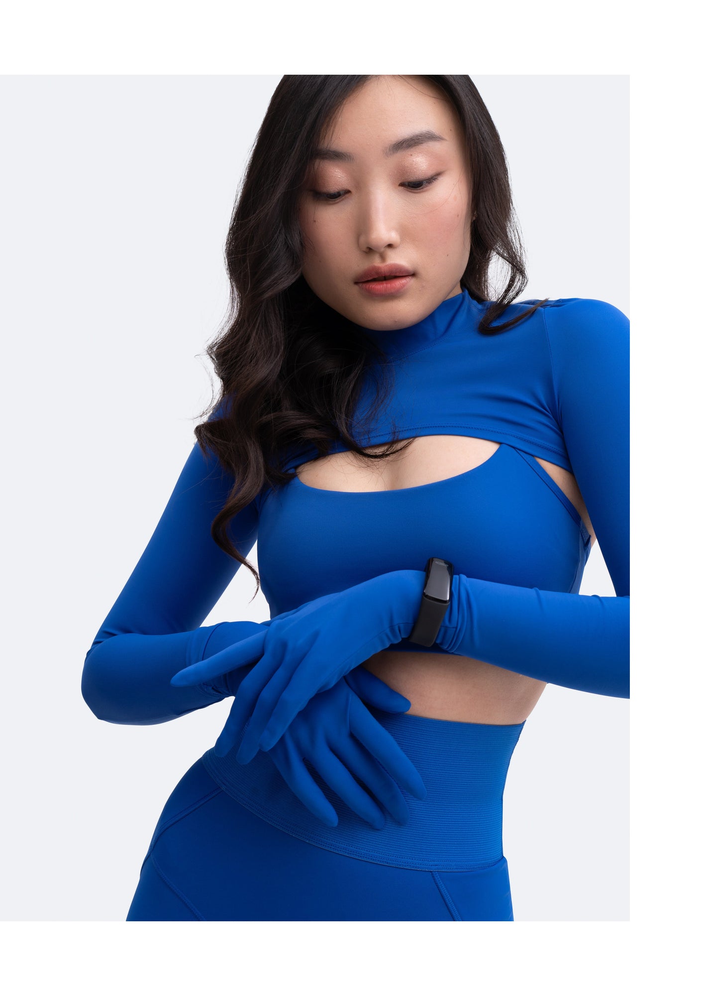 Glove Sleeve Crop Top | Blue