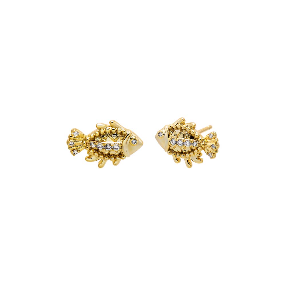 Gold CZ Fish Stud Earring - Adina's Jewels