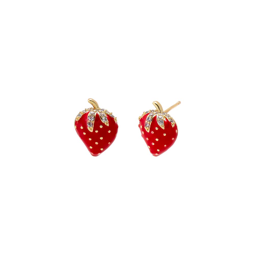 Red Pave & Red Enamel Strawberry Stud Earring - Adina's Jewels