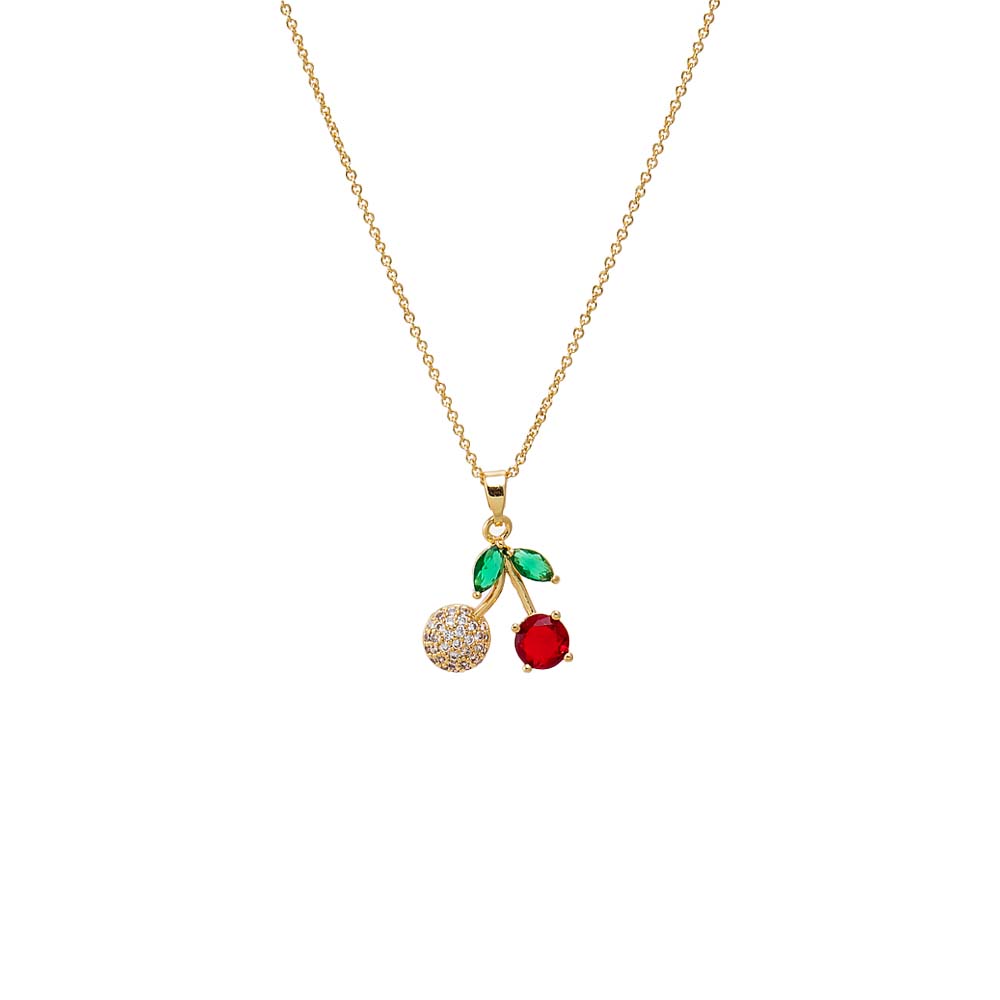 Red Colored CZ & Pave Cherry Charm Necklace - Adina's Jewels