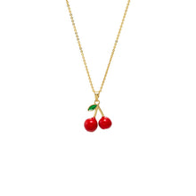 Red Red & Green Enamel Cherry Charm Necklace - Adina's Jewels