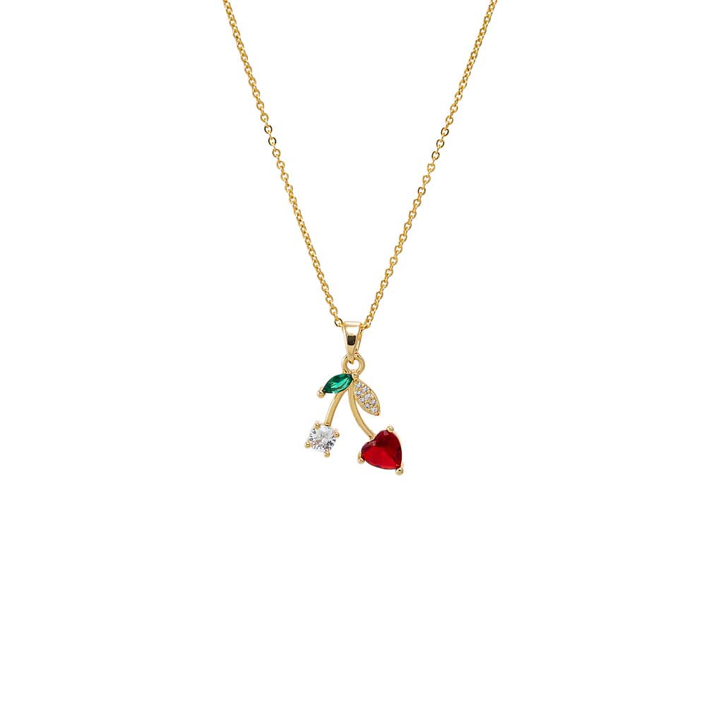 Red CZ Red & Green Heart Cherry Pendant Necklace - Adina's Jewels