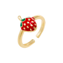 Red Colored Enamel Strawberry Adjustable Ring - Adina's Jewels