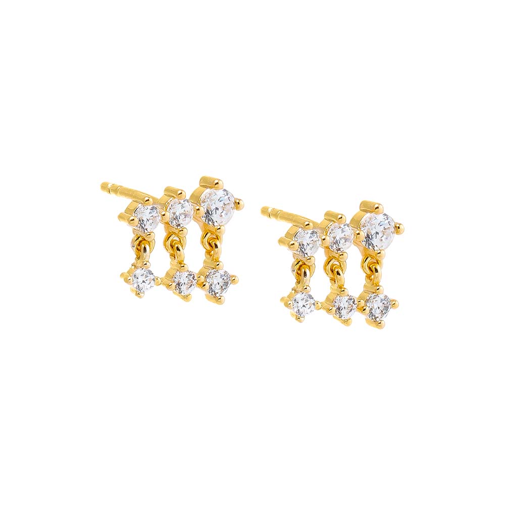 Gold Triple CZ Shaker Stud Earring - Adina's Jewels