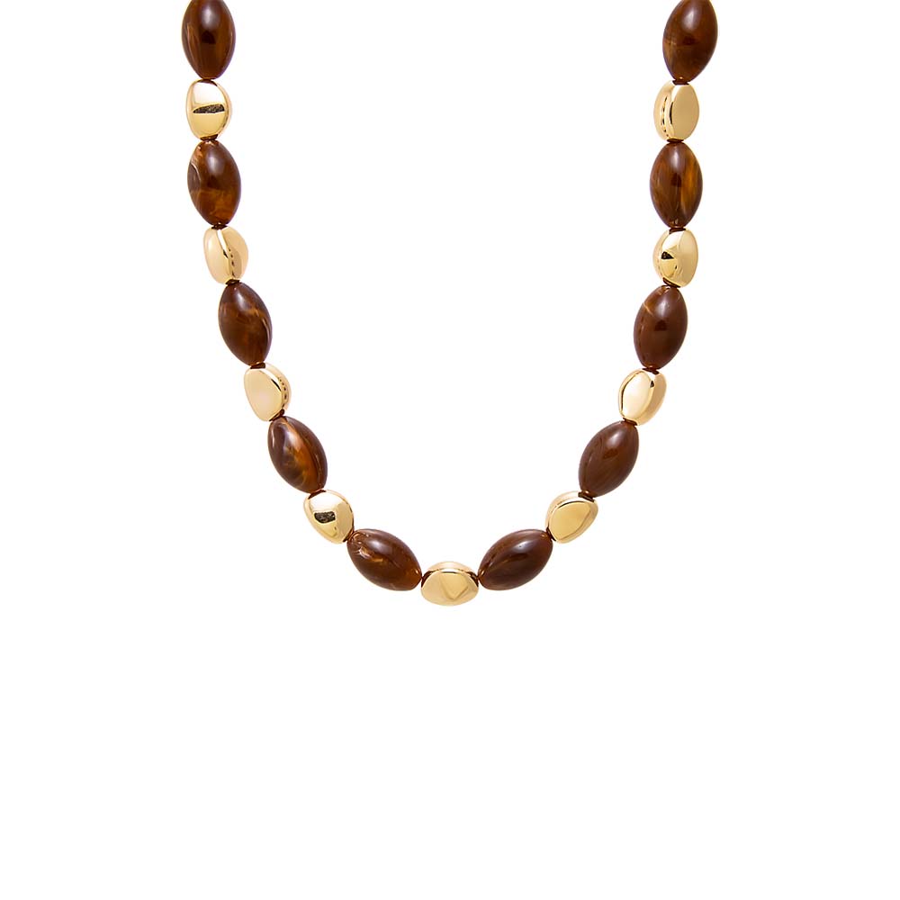 Brown Brown Bead and Gold Accent Necklace - Adina's Jewels