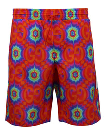 Gucci | Men | Psychedelic Logo Swim Trunks | Orange x Electric Blue