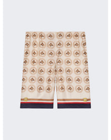 Gucci | Men | Silk Twill Equestrian Print Shorts | Ivory x Gold