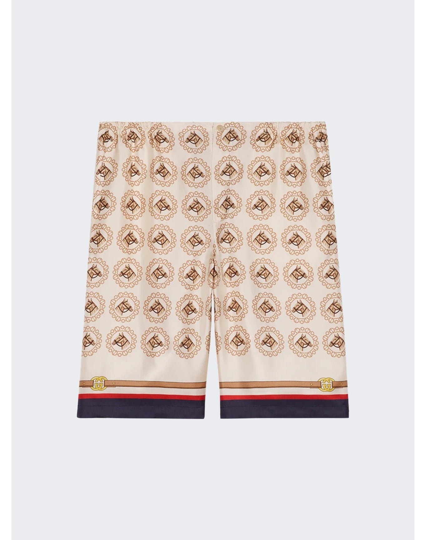 Gucci | Men | Silk Twill Equestrian Print Shorts | Ivory x Gold