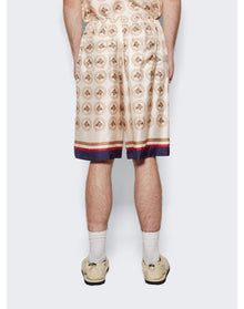 Gucci | Men | Silk Twill Equestrian Print Shorts | Ivory x Gold