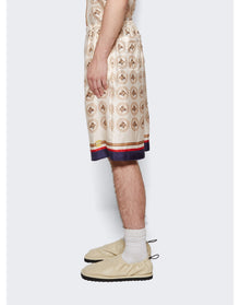 Gucci | Men | Silk Twill Equestrian Print Shorts | Ivory x Gold