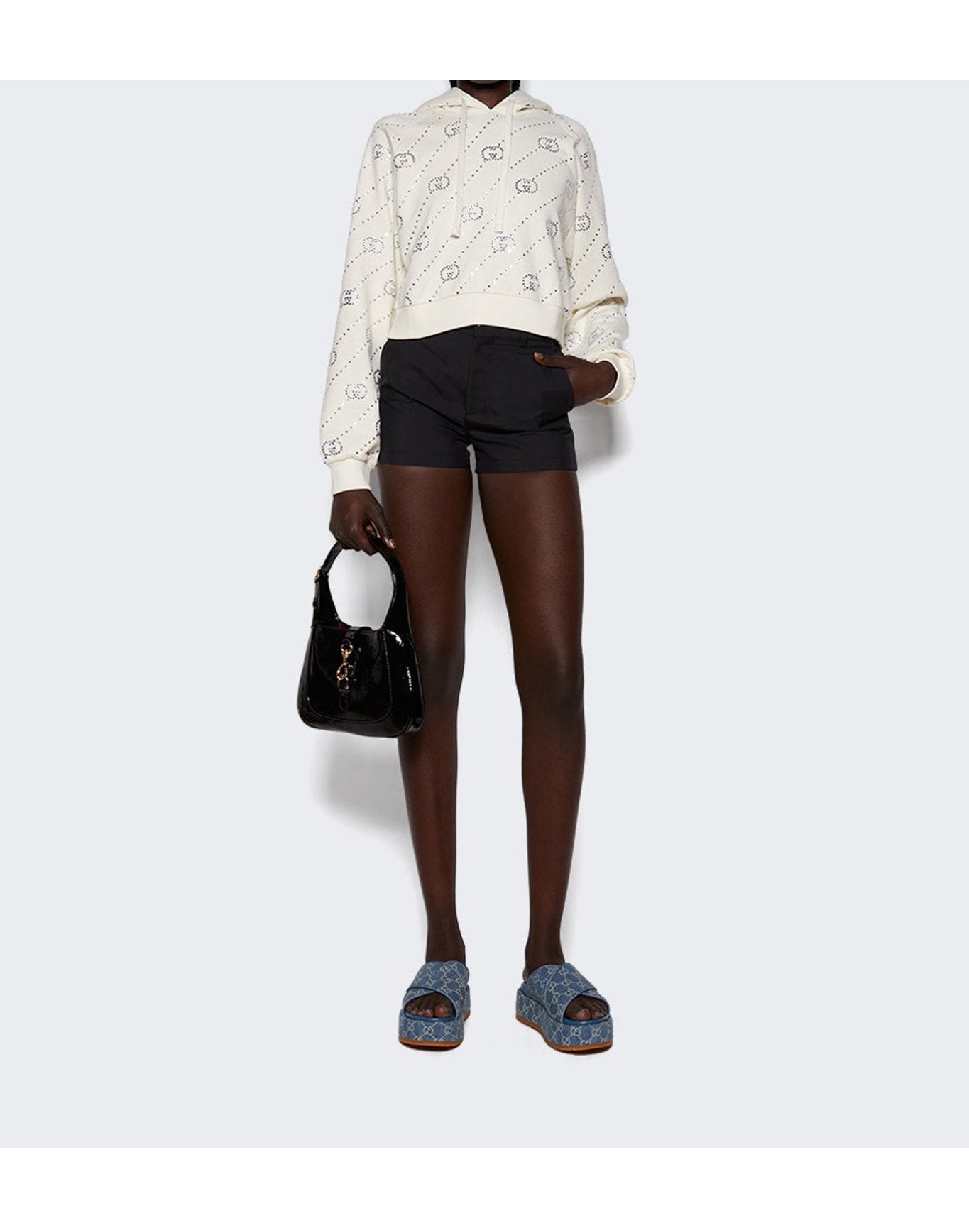 Gucci | Women | Cropped Hooded Sweatshirt | Ivory