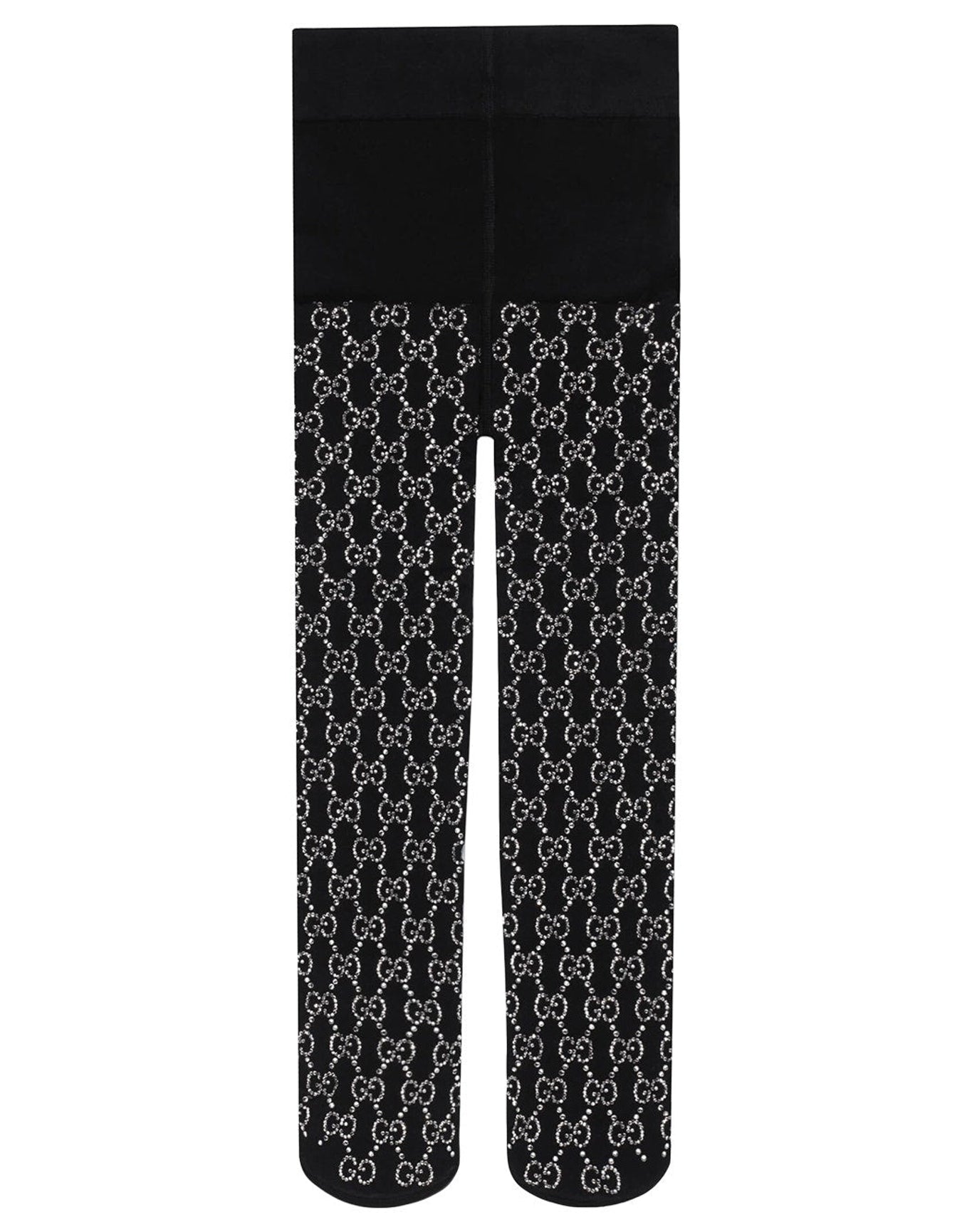 Gucci | Women | Embellished Crystal Logo Tights | Black x Light Grey