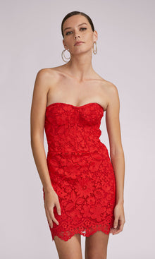 Kim Lace Bustier Mini Dress | Red
