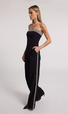 Chelsea Crystal Embellished Crepe Jumpsuit | Black/Clear
