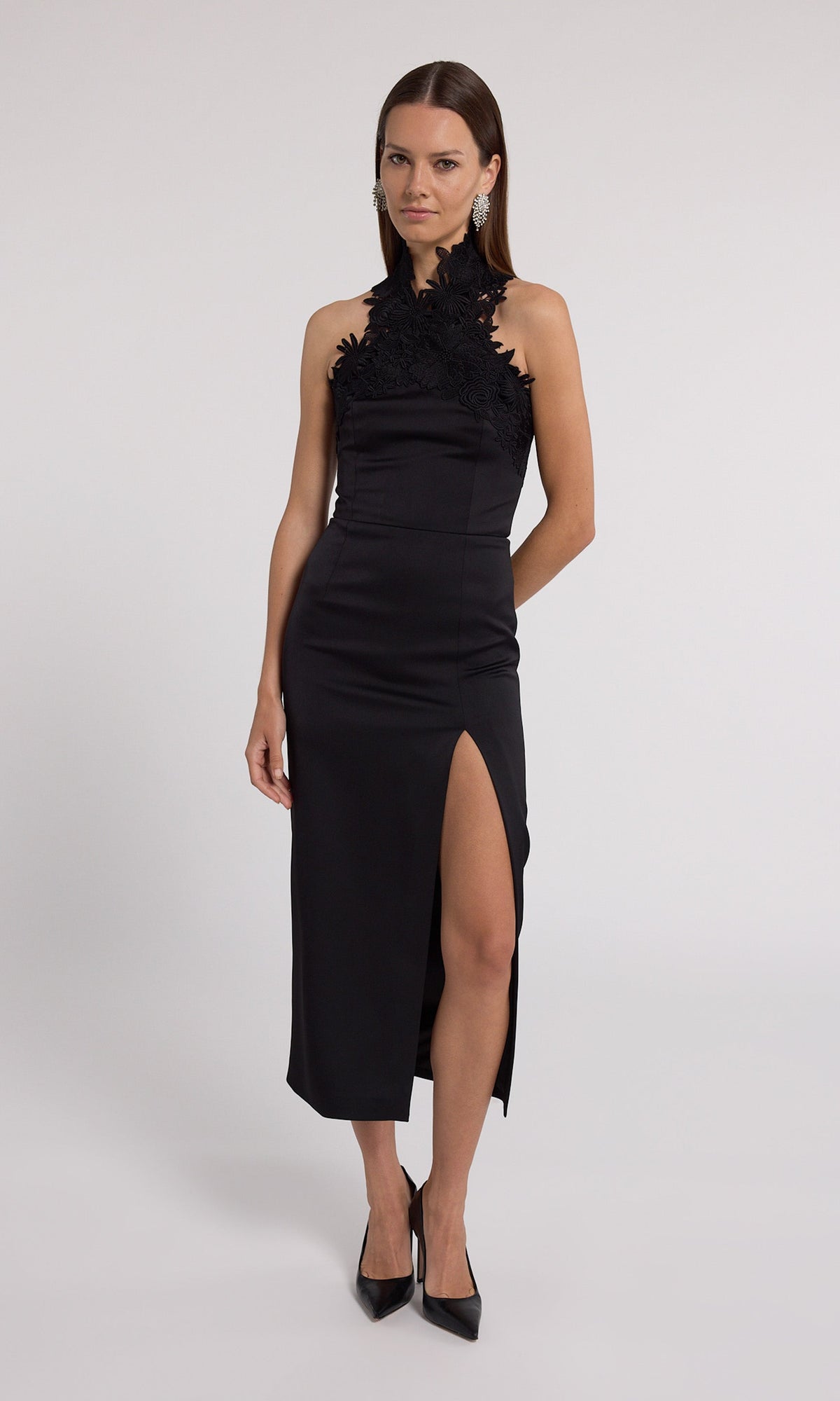 Raven Lace Combo Halter Dress | Black