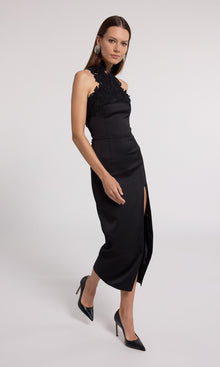 Raven Lace Combo Halter Dress | Black