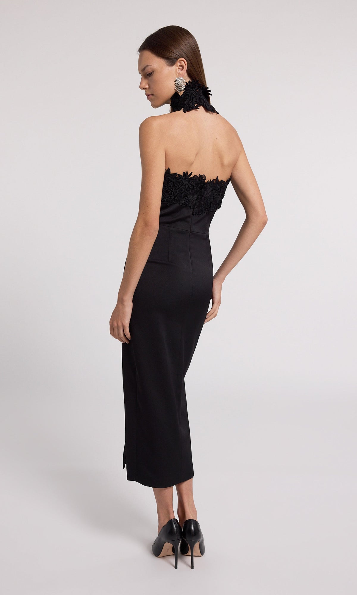 Raven Lace Combo Halter Dress | Black