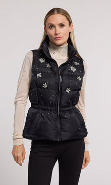 Jenia Crystal Puffer Vest | Black/Clear