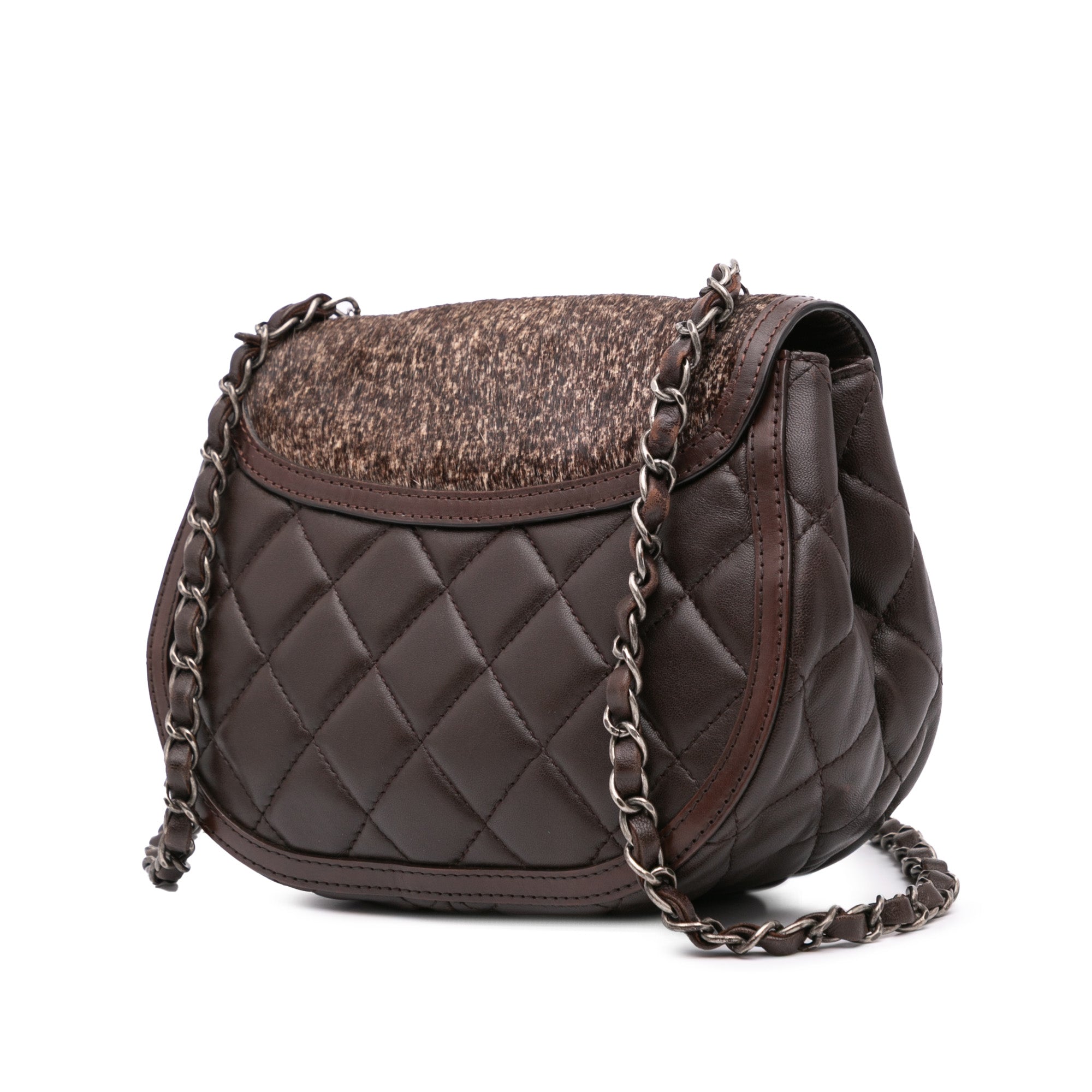 Chanel | Pre-Owned Paris-Salzburg Quilted Lambskin and Pony Hair Saddle Crossbody | Brown/Dark Brown