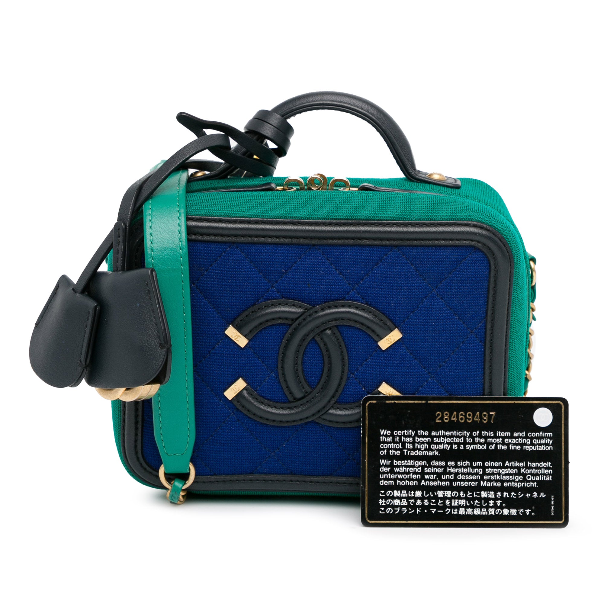 Chanel | Pre-Owned Small Jersey CC Filigree Vanity Case | BlueGreen
