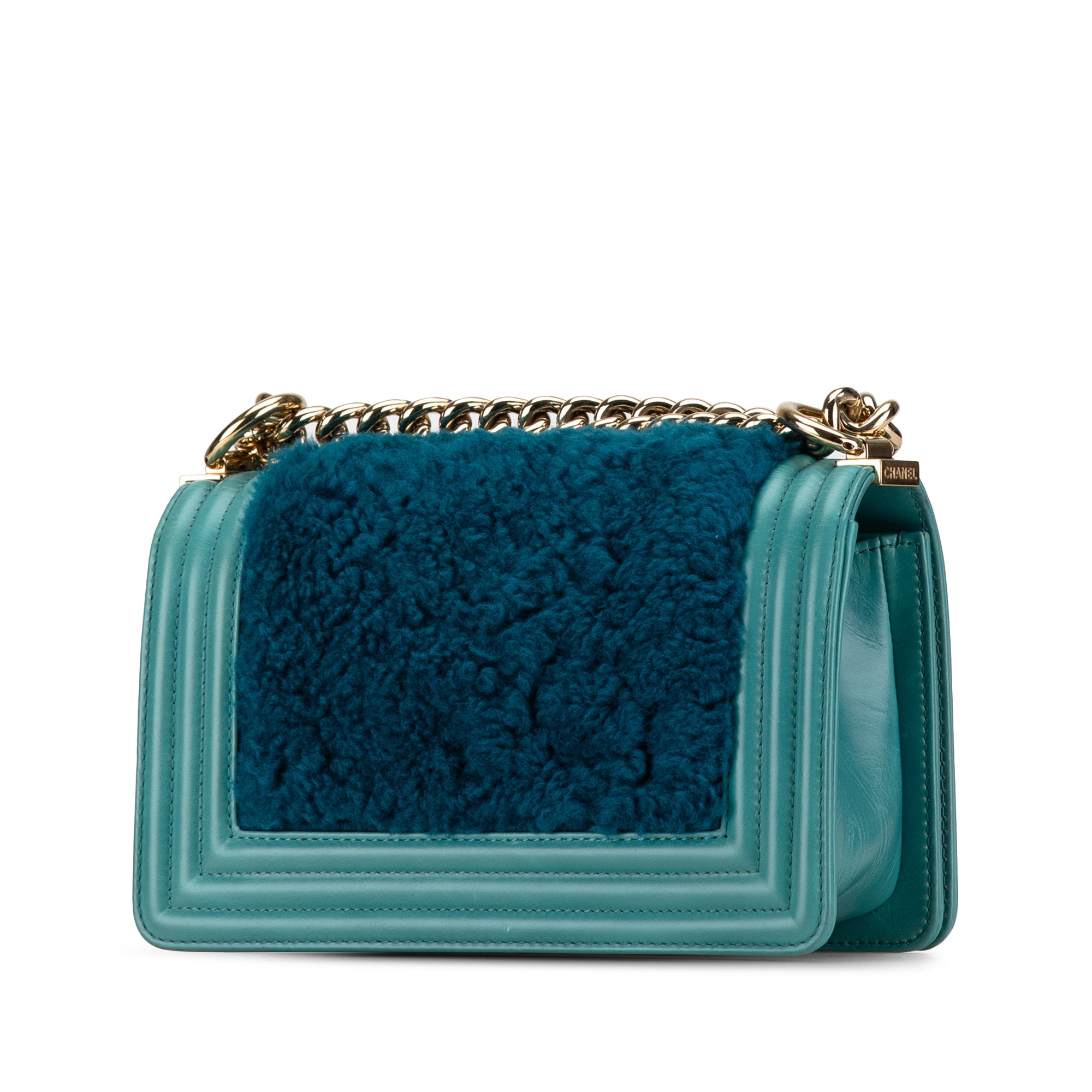 Chanel | Pre-Owned Small Shearling Boy Flap | Blue/Turquoise