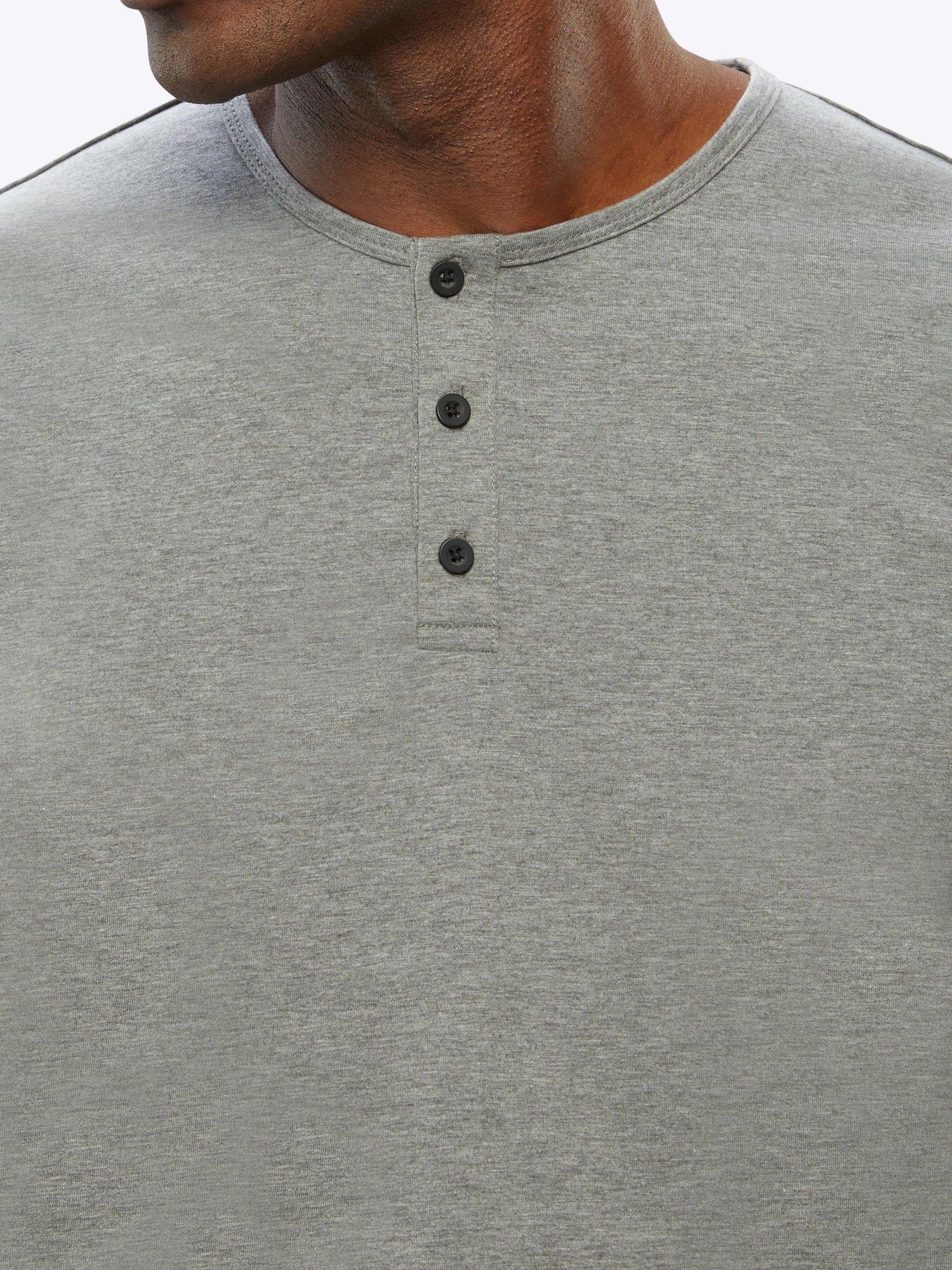 Mens | AO Long Sleeve Henley Curve-Hem | Signature-Fit PYCA Pro | Heather Grey