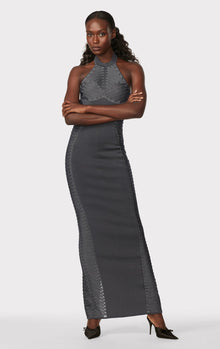 Hervé Léger X Law Roach Ribbon Embroidered Halter Gown | Graphite