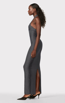 Hervé Léger X Law Roach Ribbon Embroidered Halter Gown | Graphite