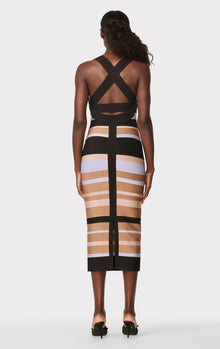 Hervé Léger X Law Roach Striped Bandage Midi Dress | Honey Multi