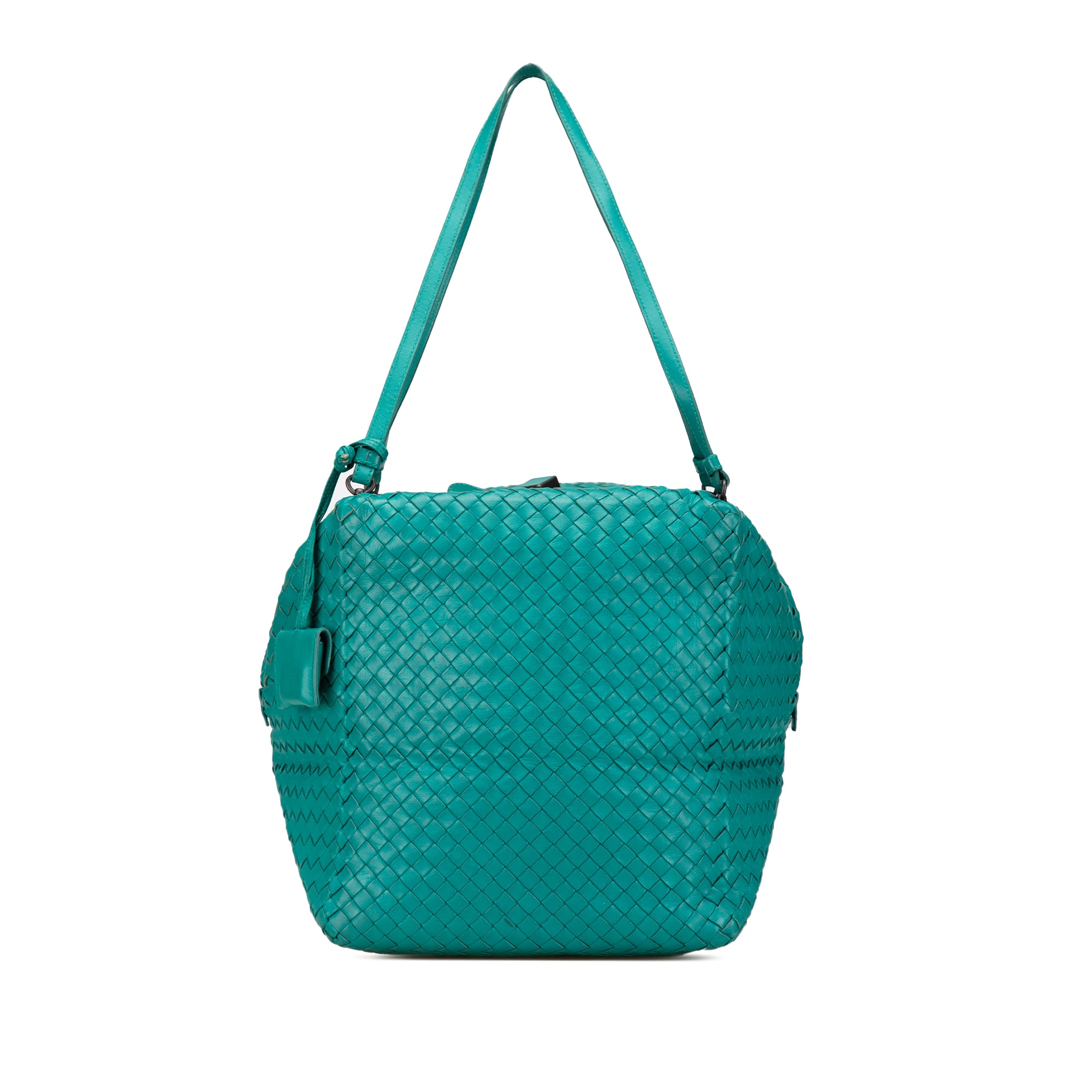 Bottega Veneta | Pre-Owned Nappa Intrecciato Cube Shoulder Bag | Blue/Turquoise