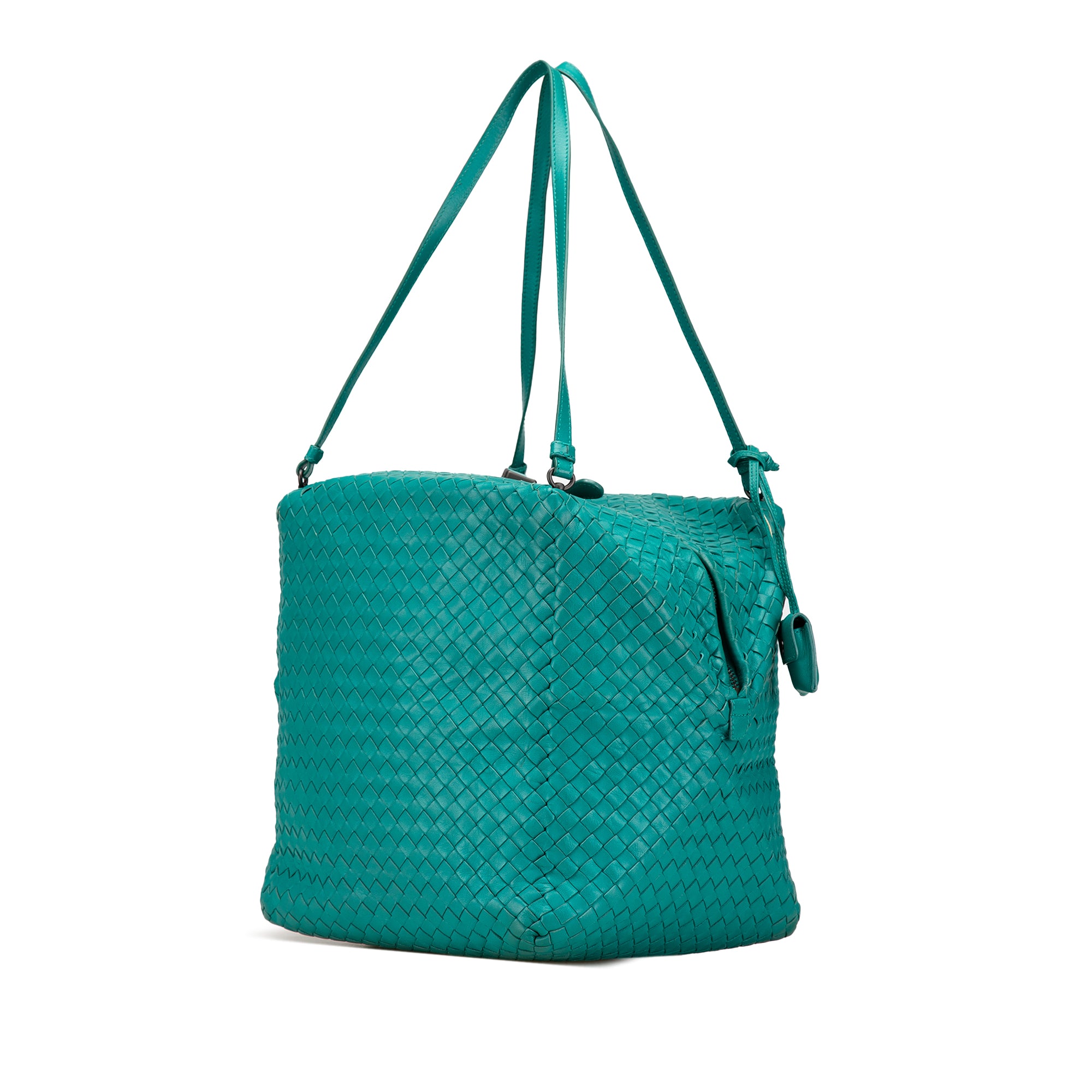 Bottega Veneta | Pre-Owned Nappa Intrecciato Cube Shoulder Bag | Blue/Turquoise