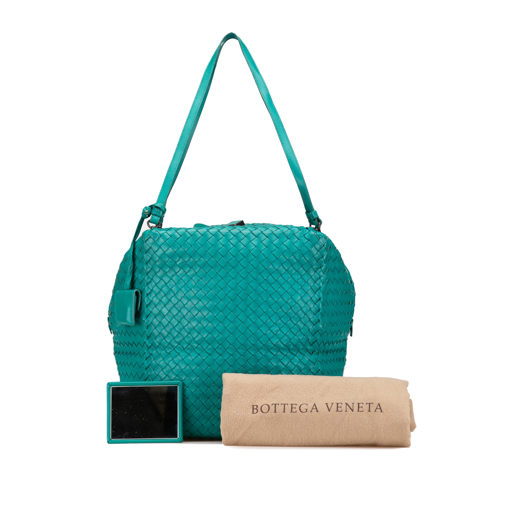 Bottega Veneta | Pre-Owned Nappa Intrecciato Cube Shoulder Bag | Blue/Turquoise