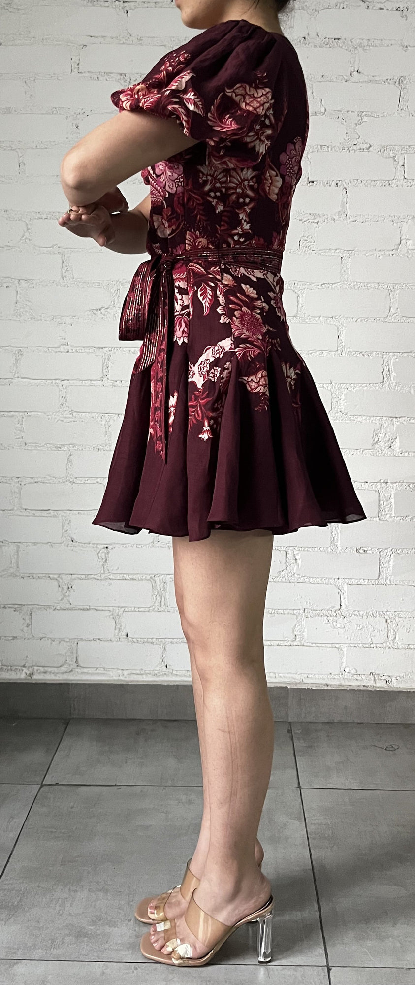Short Dress With Belt | Red/Beige