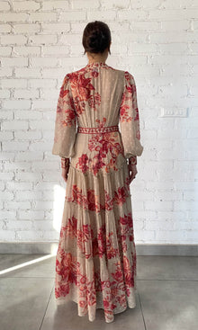 Hemant And Nandita | Aafa Viscose Georgette Gold Lurex Boota Long Dress | Red Beige