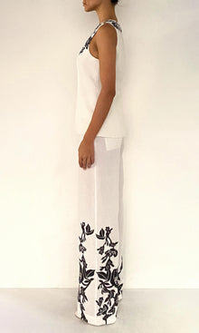 Hemant And Nandita | Aahi Linen Cotton Straight Pants With Buckle Belt | Black/White