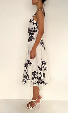 Womens | Aahi Linen Cotton Midi Dress With Buckle Belt | Black/White