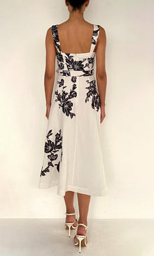 Womens | Aahi Linen Cotton Midi Dress With Buckle Belt | Black/White