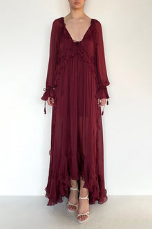 Ruffled Maxi High-Low Dress | Burgundy