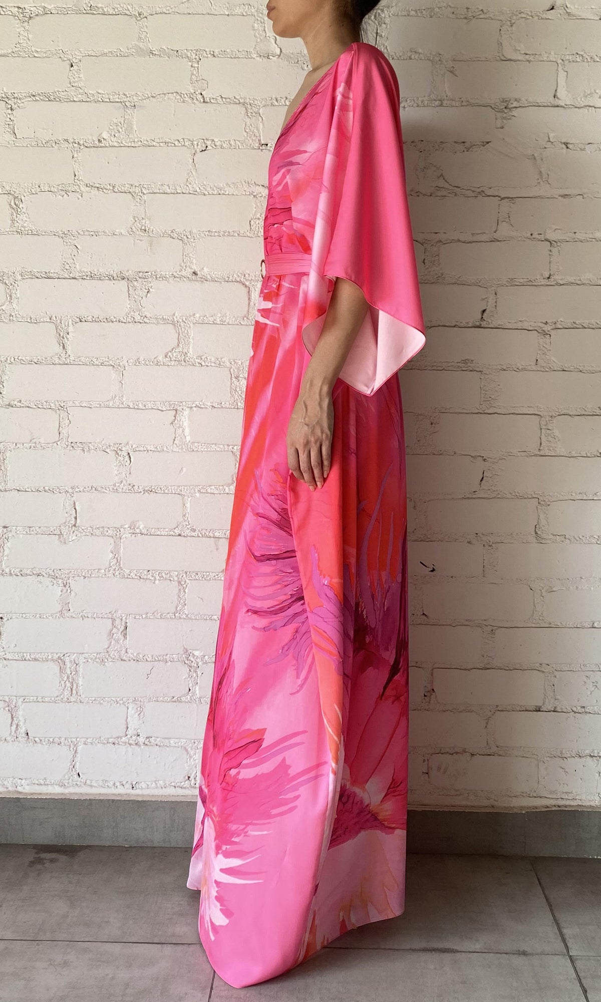 Womens | Abira Polyester Satin Lycra Long Kaftan With Belt | Pink