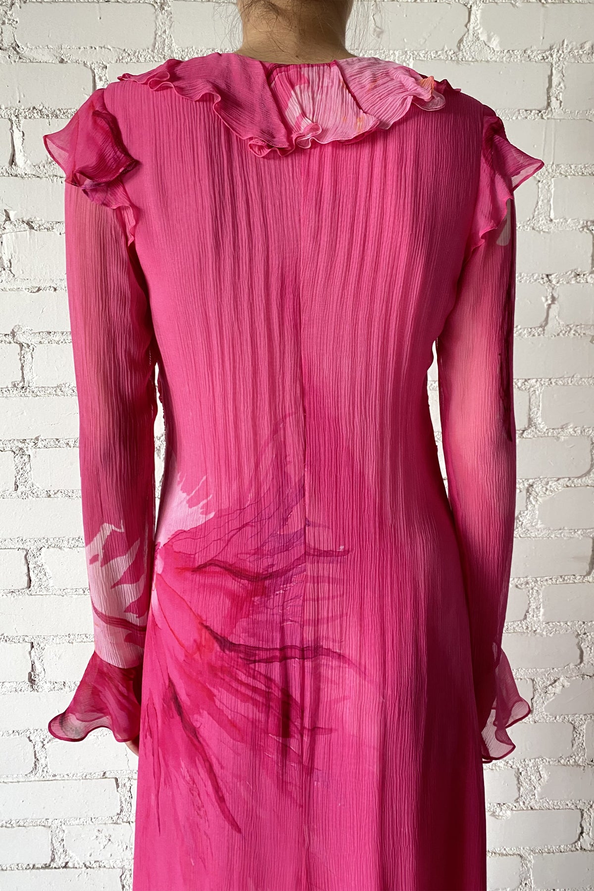 Viscose Crinkle Chiffon Long Dress | Pink