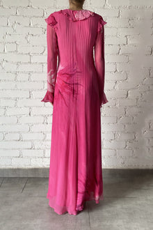 Viscose Crinkle Chiffon Long Dress | Pink